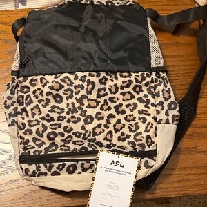 APL Leopard-Print Crossbody Backpack in Black and Tan